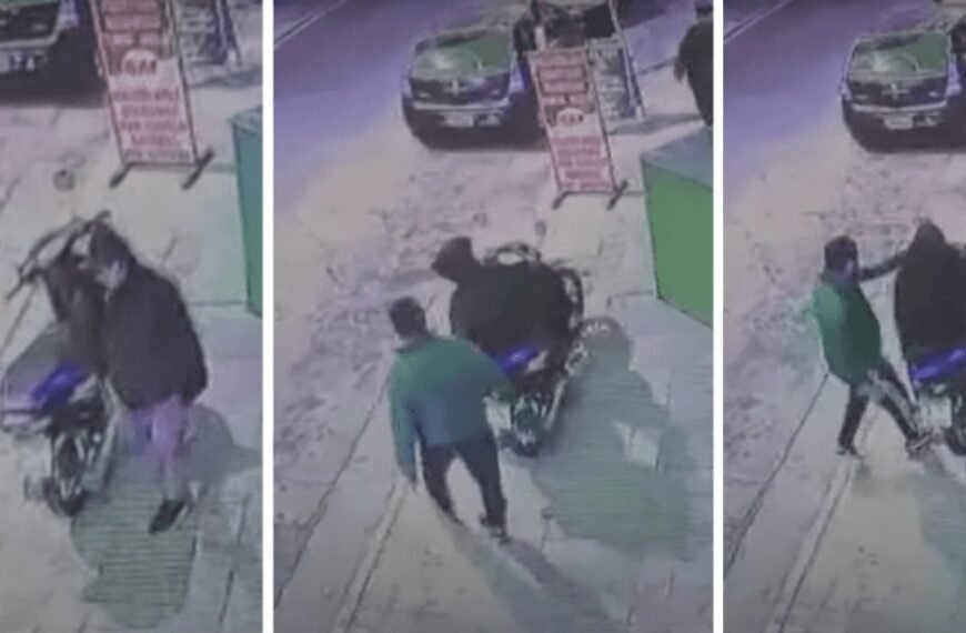 Intentó robarse una moto y el dueño lo bajó de una trompada: video
