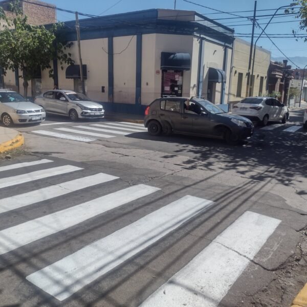 El Municipio volvió a usar el blanco para las sendas peatonales de colores que se despintaron