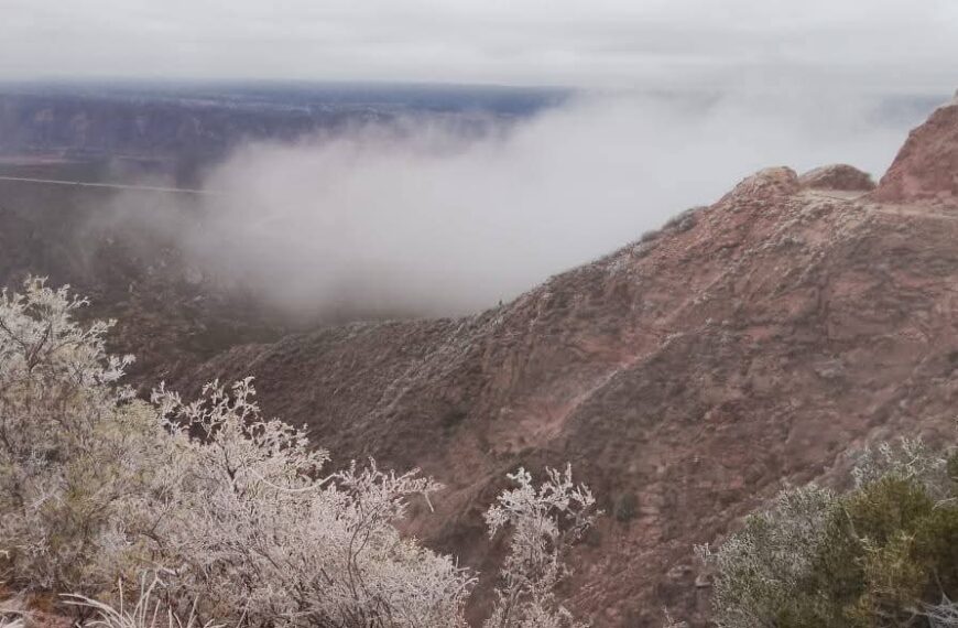 Nevó en Pampa de la Viuda, pero por ahora no permiten el ingreso de vehículos por el hielo en la ruta