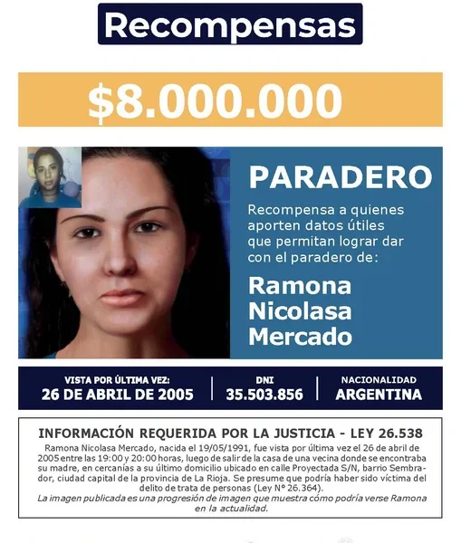 Aumentaron la recompensa para quien aporte datos sobre “Peli” Mercado, desaparecida en La Rioja hace 20 años